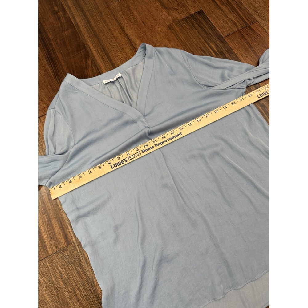 Maison D'Amelie Long Sleeve Womens Top Blouse Medium Blue Solid V Neck Tunic - Picture 4 of 6